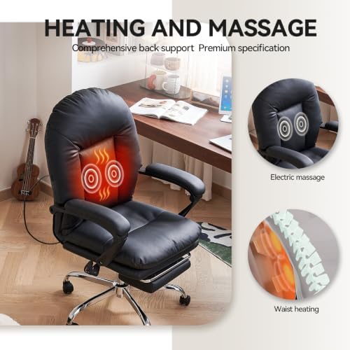 EMIAH Heated and Massage Office Chair with Foot Rest Reclining, Black