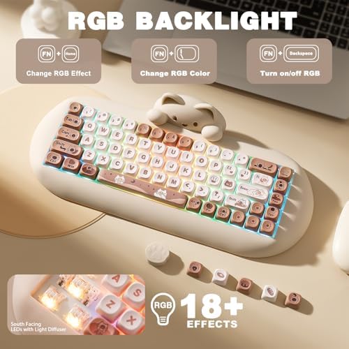 YUNZII C68 Silicone Cute Cat Mechanical Keyboard (Brown,Cocoa Cream Switch)