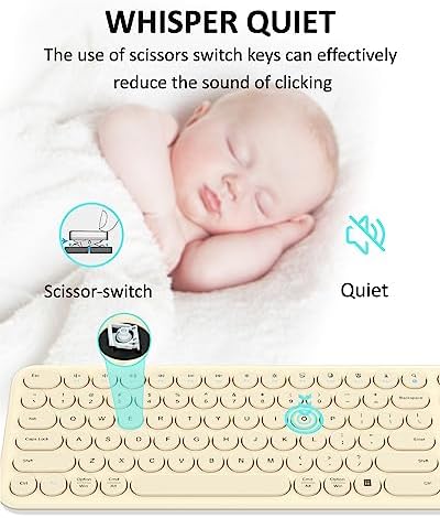 Quiet Wireless Keyboard, Round Keycaps, Low Profile Slim Design (Khaki)