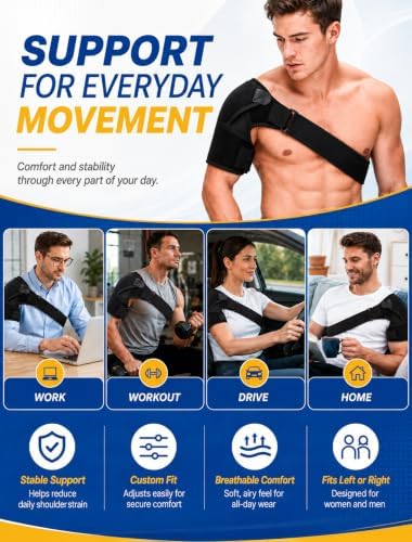 Shoulder Brace 1 Pack, Pain Relief Rotator Cuff & AC Joint Support, Adjustable Compression Sleeve for Men & Women, Fits Left and Right Arm