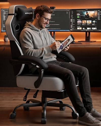 GTPLAYER Big & Tall Gaming Chair, Wide Seat with Footrest, Black & Gray