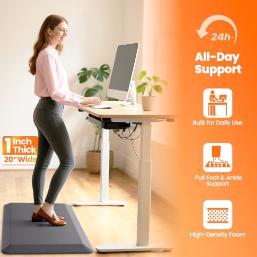 1-Inch Thick Anti-Fatigue Mat for Kitchen and Standing Desk, 20"x32", Grey