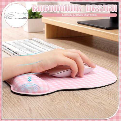 Sabary Pink Gingham Mouse Pad with Wrist Rest Checkered Mouse Pad