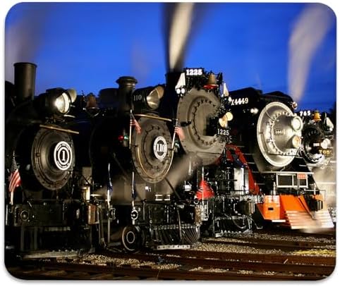 Historic Old Trains Mouse Pad, Vintage Steam Locomotives at Dusk Desk Mat