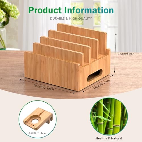 Pezin & Hulin Bamboo Charging Station with USB Charger,5Cables-Natural