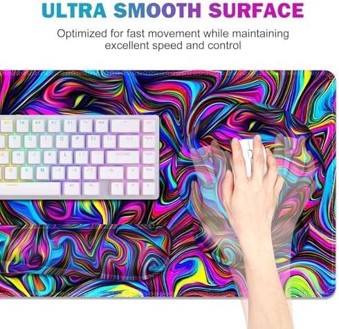 Gaming Mouse Pad, Large Desk Mat, Cute Desk Pad Protector, 4in1 XXL Mousepad + Keyboard Wrist Rest+Mouse Wrist Rest+Coaster Set with Ergonomic Desk Pad for Home Office Computer, Dazzling Bright Color