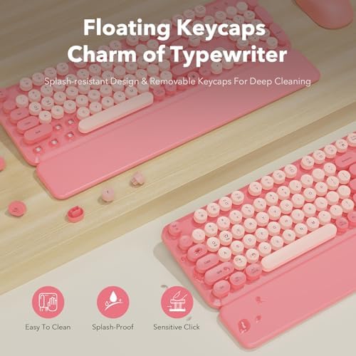 Wireless Keyboard and Mouse, Round Keycaps, Magnetic Wrist Rest, Baby Pink