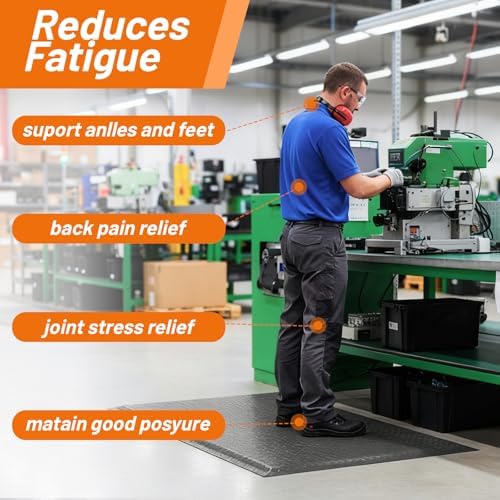 Nisorpa Anti Fatigue Mats Industrial 2' x 7' Ergonomic Standing Mat 15/16" Extra Thick Heavy Duty Commercial Diamond Plate Shop Floor Mat Support for Leg & Back Pain, Grey