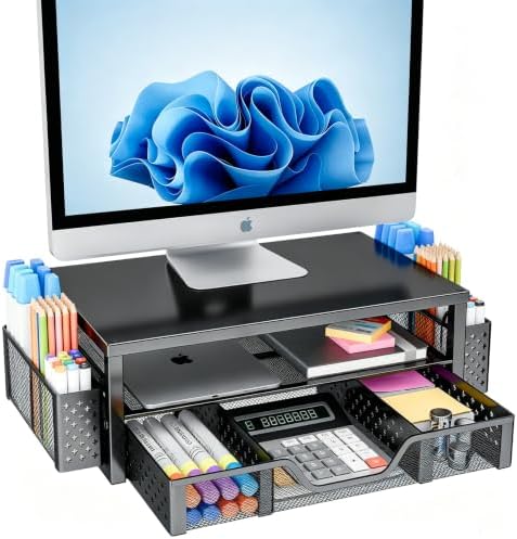 Simple Trending Desk Organizer and Accessories, Monitor Stand Riser, Black