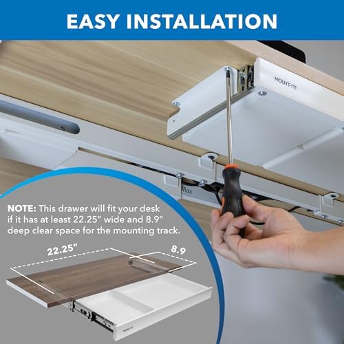 Mount-It! Under Desk Drawer Organizer with 2 Compartments, Shallow Low-Profile Slide-Out Desk Tray, 20.7″ x 8.9″ x 1.8″, Pull-Out Pencil Drawer for Traditional & Standing Desks- White