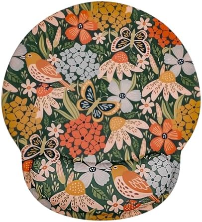 Seorsok Cute Flower & Bird Mouse Pad with Gel Wrist Support Mouse Pad,Ergonomic Aesthetic,Comfort Mousepad for Office Work Computer,Pain Relief Mousepad with Non-Slip Silicone Base,Blooming Floral