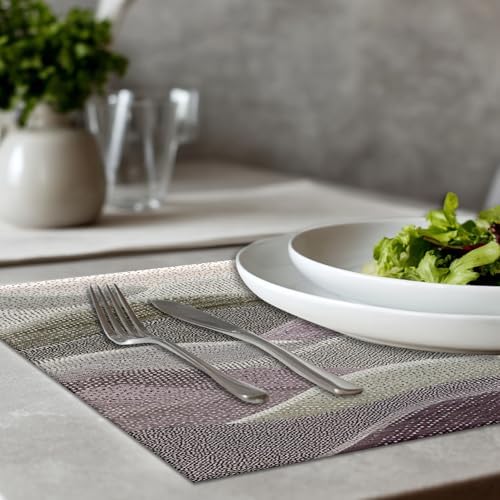Monochromatic Abstract Linen Placemats, Halftone Effect Minimalist Art Table Mats for Table Washable Heat Insulation Thick Dining Mat, Indoor/Outdoor 12X18 in 6 Pcs
