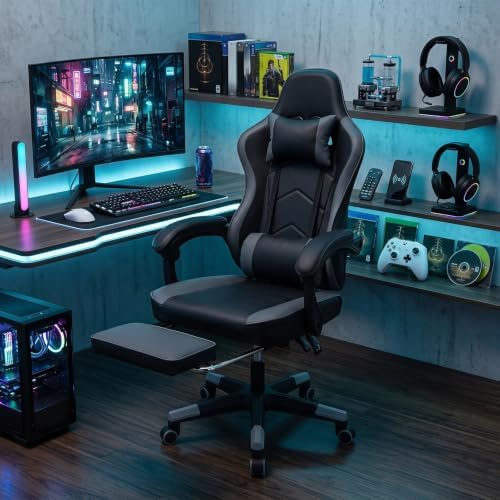 ELECWISH Ergonomic Gaming Chair, Reclining Computer Chair, Matte Gray