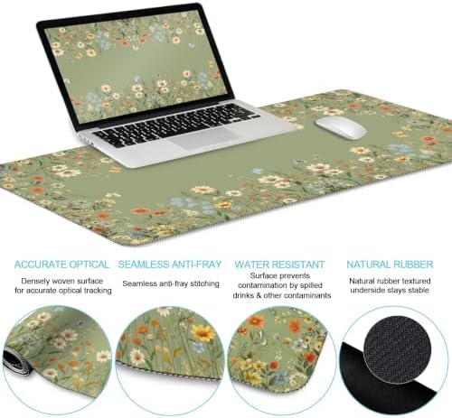 LIMKRIAN Floral Desk Mat Set, Cute Green Desk Accessories Gifts for Women