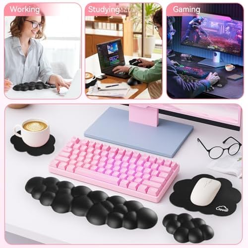 Sushret Cloud Wrist Rest for Computer Keyboard and Mouse Pad Set, Black