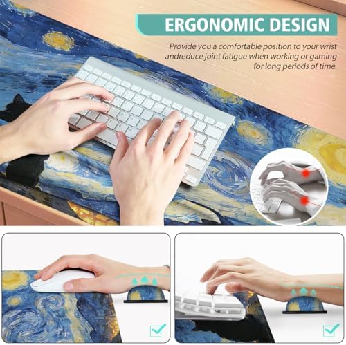 Mouse Pad Set Large Desk,Keyboard Mouse Pad Anime Mousepad with Non-Slip Base and Stitched Edge Mouse Mat Desk Pad 35.4 x 15.7 Mouse Pads for Desk Home Office (Sky Cat)