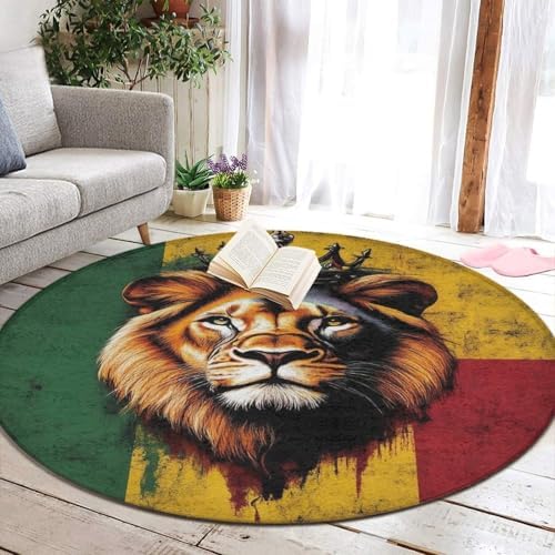 Home Decor Non Slip Kitchen Office Circle Rug, Machine Washable Modern Round Area Rug, Room Sofa Yoga Soft Round Carpet Rasta Flag Lion Splatter Painting, 36inch