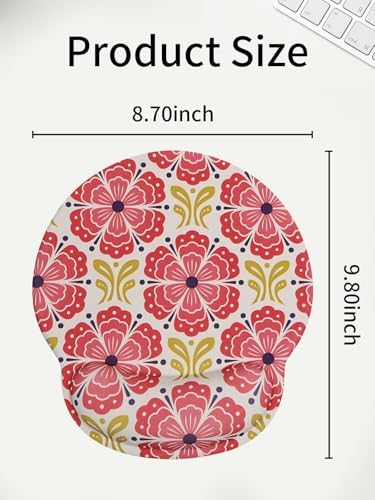 Seorsok Red Flower Mouse Pad with Gel Wrist Support Mouse Pad,Ergonomic Aesthetic,Comfortable Mousepad for Office Game Work Computer,Pain Relief Mousepad with Non-Slip Silicone Base,Blooming Floral