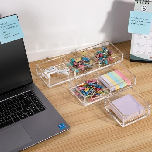 Sticky Note Holder 2 in 1, Clear Acrylic Memo Pad Holders for Desk Organization School Office Home, Post Pop Notes Dispenser for 3"X3" Note Pads (BQ210)