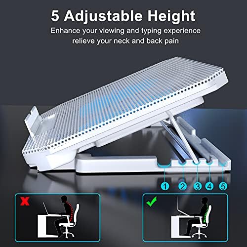LIENS Laptop Cooling Pad with Adjustable Height Two 5.1 Inches Fan 2 USB Ports Suitable for 12"-15.6" Laptops（White）