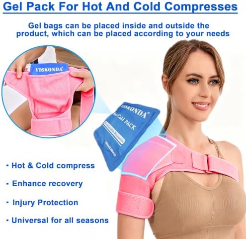 VISKONDA Shoulder Brace Sling Immobilizer and Compression Sleeve,Rotator Cuff Injury Supports for AC Joint Pain Relief,Arm Stability,Tear,Bursitis,Swelling,Tendonitis,for Men and Women (Pink,Large)