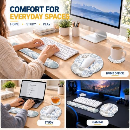 Beach Starfish Keyboard Wrist Rest and Mouse Pad Set with Matching Coaster