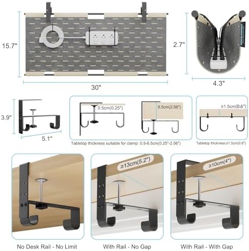 No Drill Under Desk Cable Management Tray, 30" Felt Cord Organizer