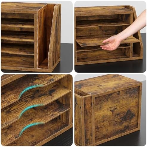 Wooden Mail Organizer, Desk Organizer with 3 Adjustable Shelves