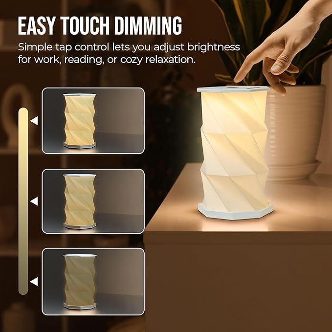 Origami Expanding Foldable LED Desk Lamp – USB Rechargeable & Portable - Dimmable Touch Control Light with Adjustable Height up to 5 1/2 for Office, Travel, Bedside - Sleek & Modern Design (Navy)