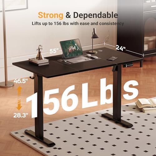 YDN Electric Standing Desk, 55x24 Inch, Black