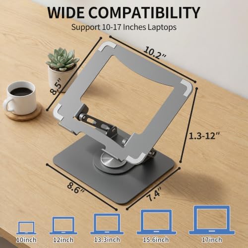 SOUNDANCE 360 Rotating Laptop Stand, Adjustable Riser,10-17", Silver Grey