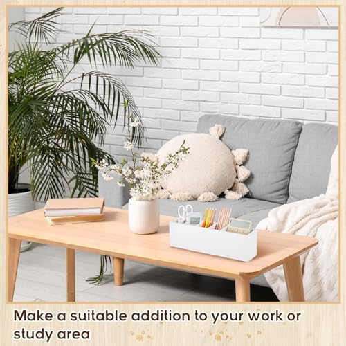 Jetec Wooden Pencil Pen Holder for Desk, White, 6 Compartments