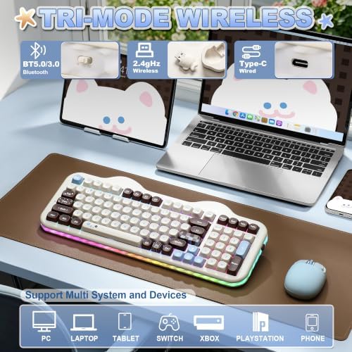 YUNZII C98 Cute Cake Wireless Mechanical Keyboard (Choco, Milk Switch)