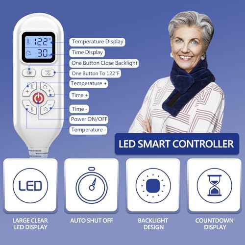 JOBYNA Heating Pad for Neck, Hands-Free Electric Heated Neck Wrap for Pain Relief, 29"×8'' Neck Heat Pad with 8.53ft Power Cord, Auto Shut Off,Size/Temperature/Time Adjustable（Navy）
