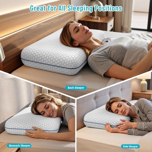 CushyOasis Memory Foam Pillows for Side, Back and Stomach Sleepers, Set of 2, Bed Pillow with Washable Cover and Breathable Mesh, Bed Pillow for Sleeping (Grey，King Size)