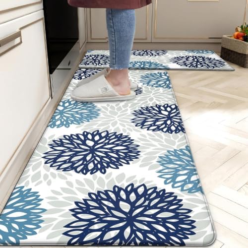 Kitchen Mats Set of 2 Cushioned Anti Fatigue Kitchen Rugs Non Slip Waterproof Kitchen Runner Memory Foam Kitchen Floor Mat Comfort Standing Mat for Sink,Office,Laundry,17.3 x 28 inch + 17.3 x 47 inch