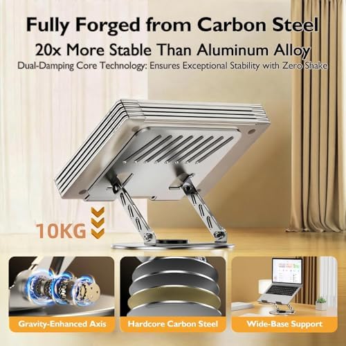 Laptop Stand for Desk - All-Metal Ergonomic Computer Stand & Laptop Riser, 360° Rotatable & Adjustable & Foldable, Laptop Holder for MacBook Pro/Air, Dell XPS, HP, Notebooks (10-17.3"), Gray