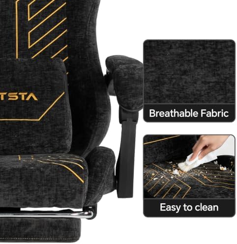 Gaming Chair Fabric with Footrest for Office and Home 300 LBS Black
