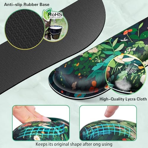 Canjoy Desk Mat with Wrist Rest, Anime Black Cats Keyboard and Mouse Pad