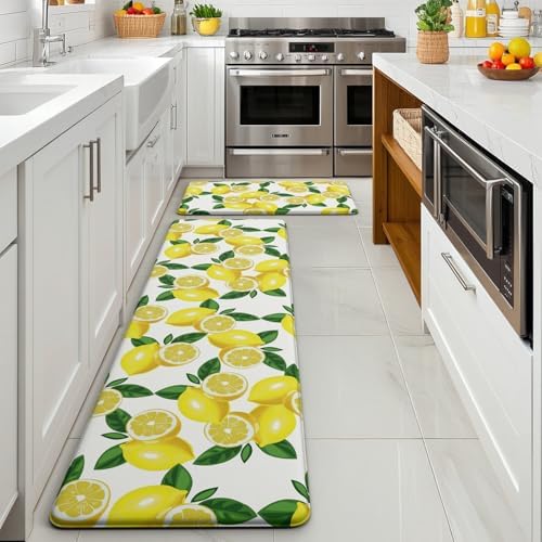 Lemon Kitchen Decor Kitchen Mat, Cushioned Anti Fatigue, Non-Slip