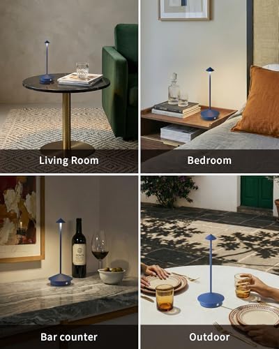 Modern Cordless Table Lamp Set of 2, Blue Portable LED Desk Lamps