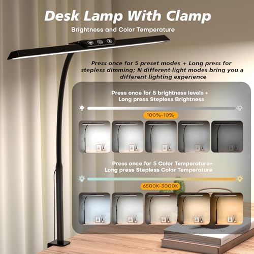 MOICO LED Desk Lamp with Clamp for Office Home-
