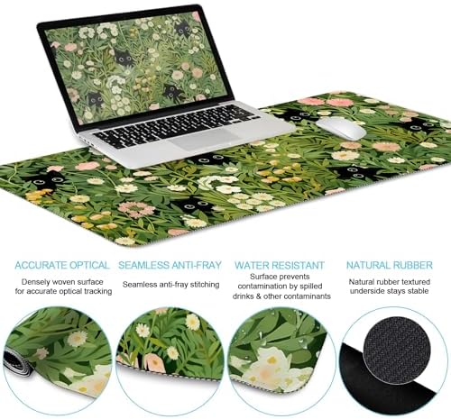 LIMKRIAN Cat Mouse Pad with Wrist Rest, Green Office Desk Accessories