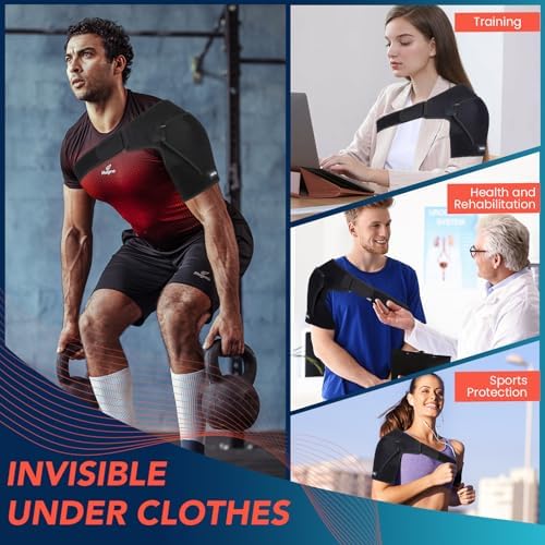 Shoulder Brace with Adjustable Compression Sleeve Rotator Cuff Support & Arm Sling, Hot/Cold Pack Compatible, Breathable Stabilizer for Pain Relief, Fits Left/Right Arm, Men & Women (1)
