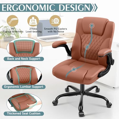 Leather Office Chair, PU Home Computer Desk Chairs with Ergonomic Back Support, 360°Swivel Free，Small Gaming Chair with Wheels and Adjustable Armrests, for Short People Use