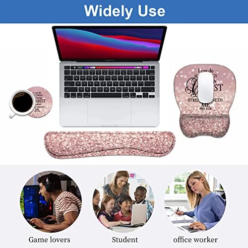 Ergonomic Mouse Pad Wrist Support and Keyboard Wrist Rest Set with Coasters, Non-Slip PU Base, Easy Typing & Pain Relief, Perfect for Home Office Working Studying, Bible Verse Phil 4-13