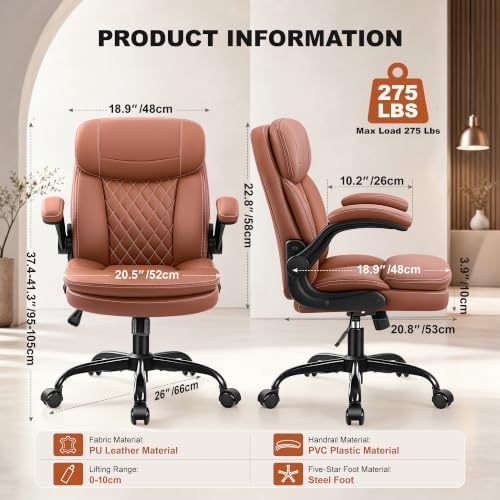 Leather Office Chair, Computer Desk Chair with Dual Back Support