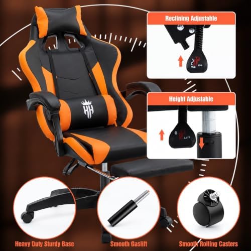 Gaming Chair with Footrest, Computer Chair with Adjustable Headrest