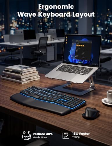 SABLUTE Wireless Keyboard and Mouse, Keyboard with Leather Wrist Rest