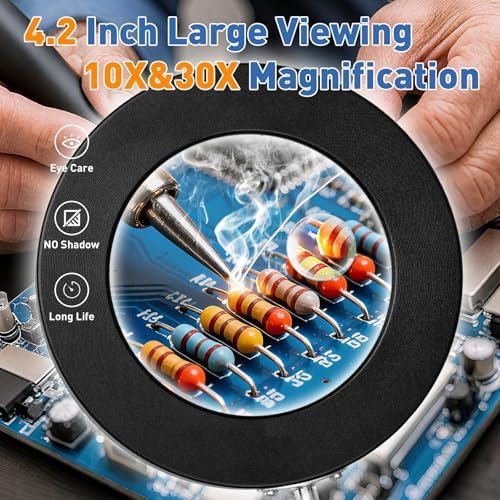HITTI 30X 10X Magnifying Glass with Light, 1800 Lumens Stepless Dimmable